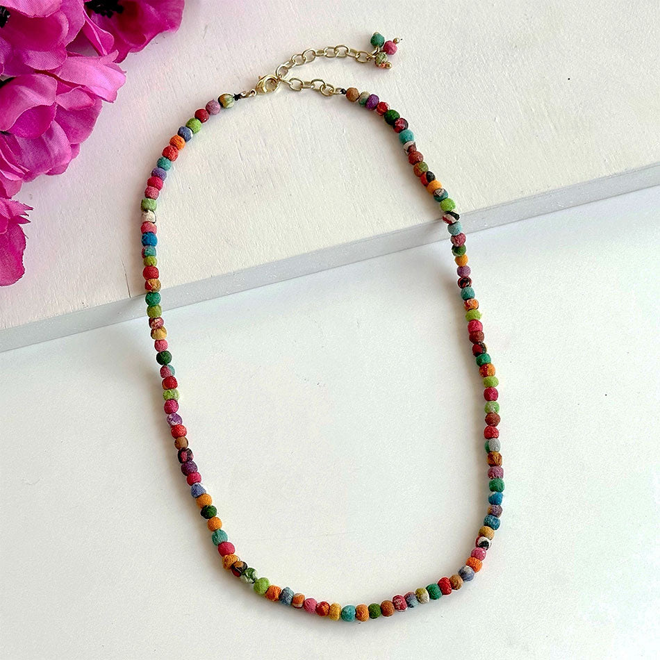 Fair trade recycled sari necklace handmade by women