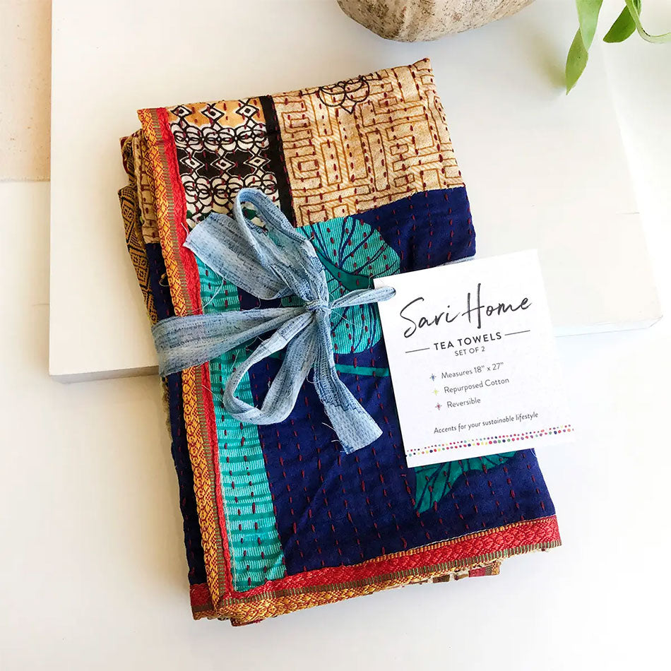 Recycled Sari Tea Towels - Set of Two, India