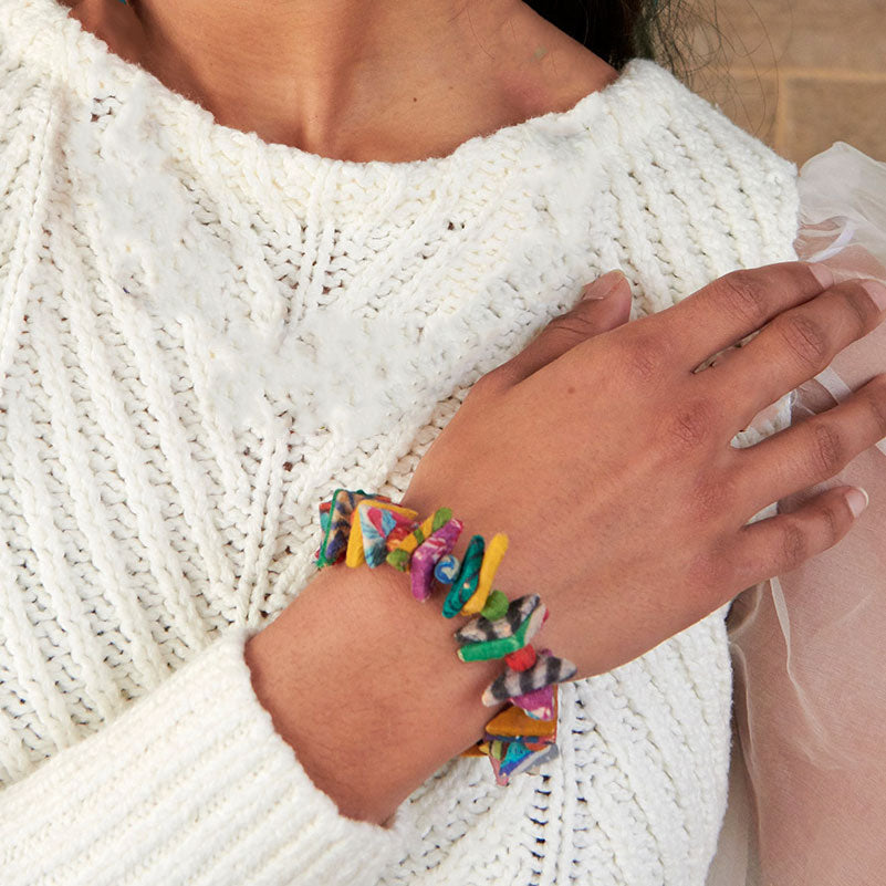 Fair trade recycled sari statement bracelet