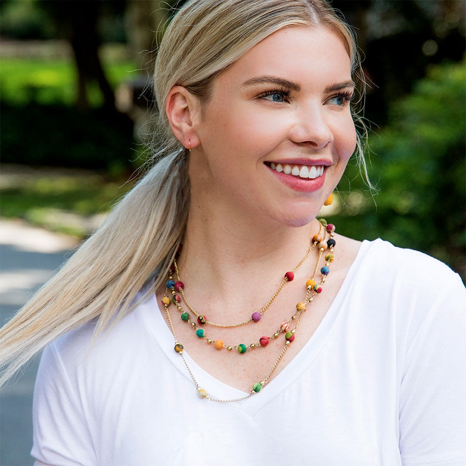 Fair trade recycled sari bead necklace