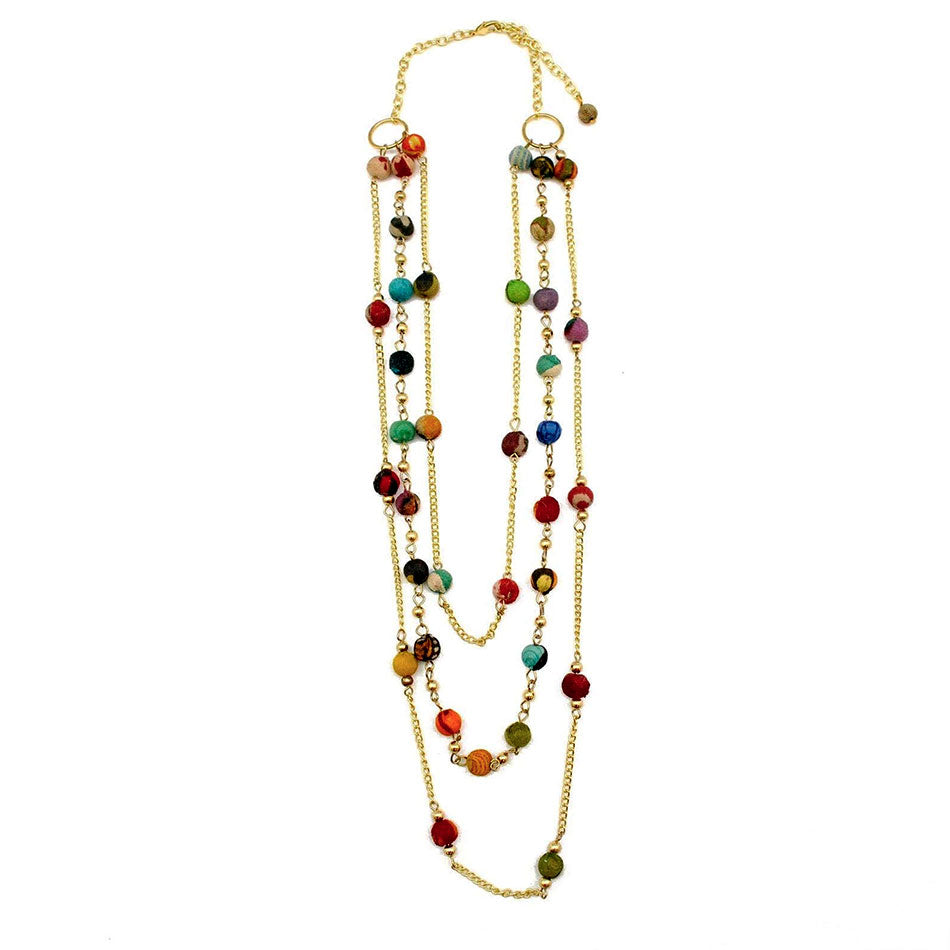 Fair trade recycled sari bead necklace