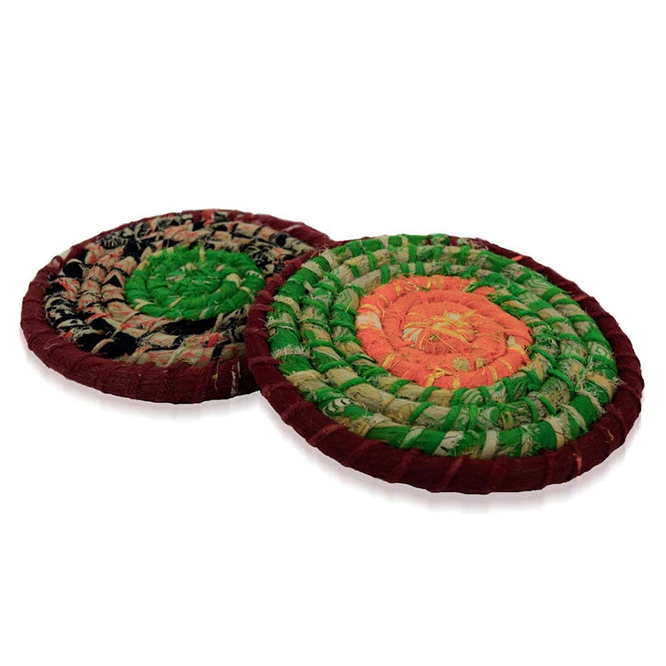 Recycled Sari Chindi Trivets - Set of Two, Bangladesh