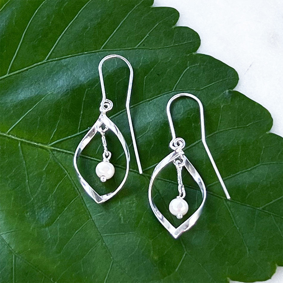 Ethically handmade sterling silver pearl earrings Bali