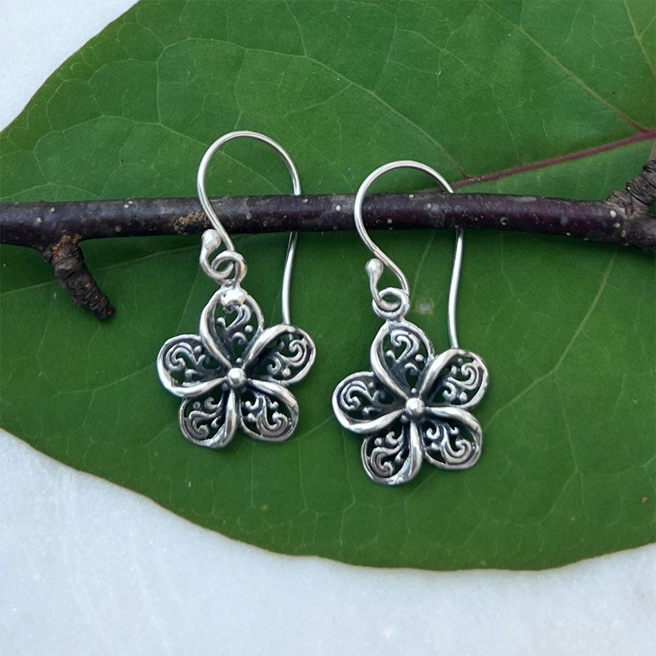 Fair trade, ethically made sterling silver flower earrings