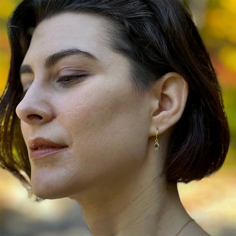 Fair Trade brass smokey-quartz earrings handmade in India