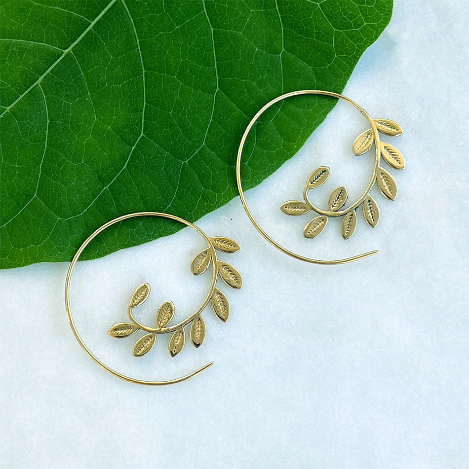 Fair trade brass spiral earrings ethically handmade