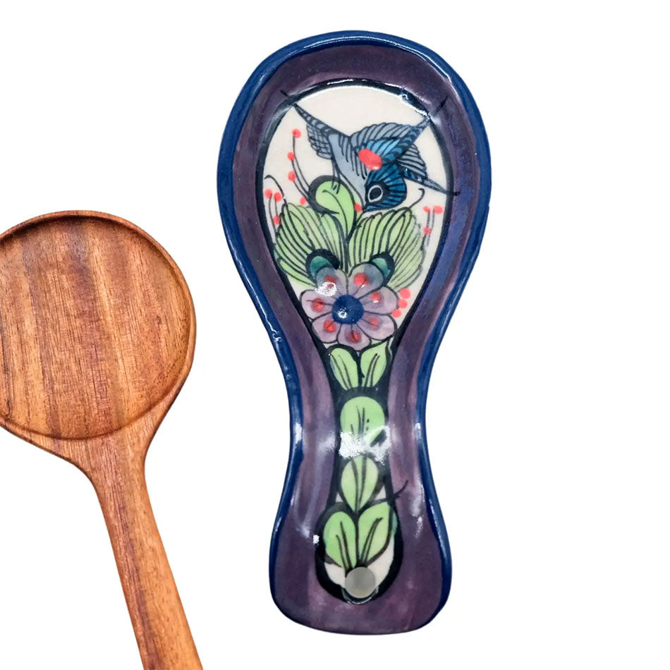 Hummingbird Stoneware Spoon Rest, Guatemala