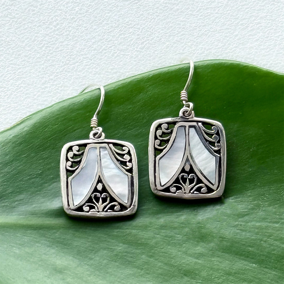 Fair trade sterling silver square mother of pearl earrings