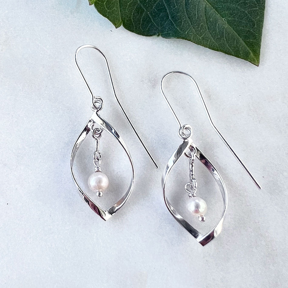 Ethically handmade sterling silver pearl earrings Bali