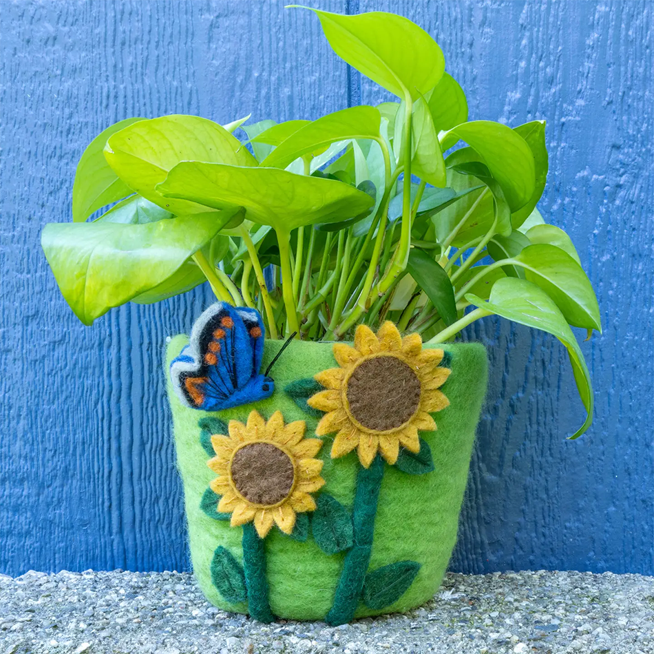 Felted Planter/Basket - Sunflowers, Nepal