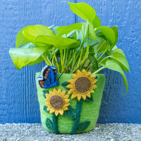 Felted Planter/Basket - Sunflowers, Nepal