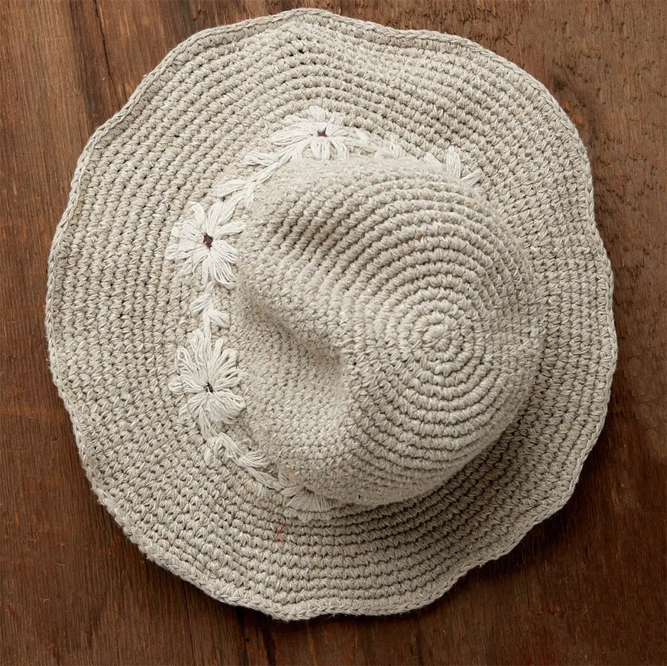Cotton crocheted sun hat handmade by artisans in Nepal.