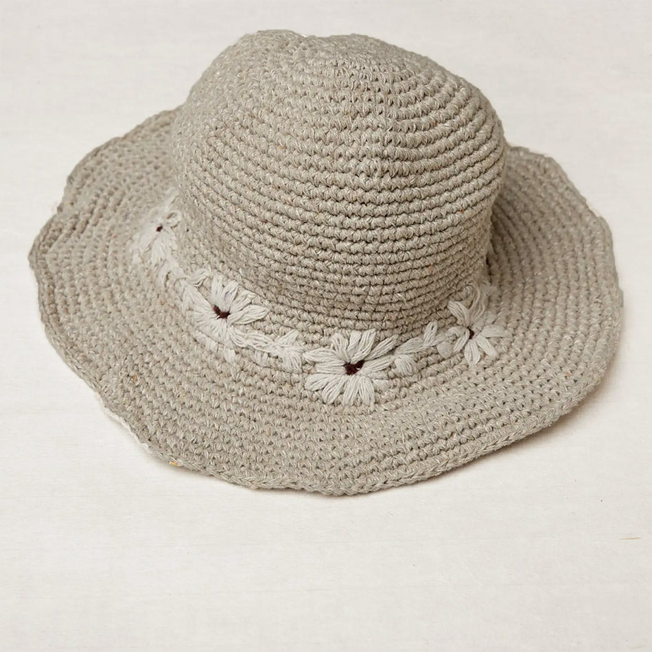 Cotton crocheted sun hat handmade by artisans in Nepal.