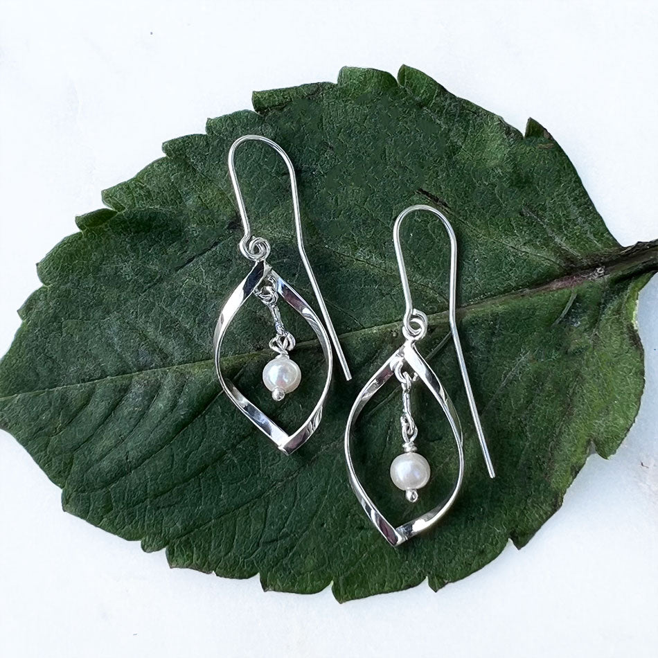 Ethically handmade sterling silver pearl earrings Bali