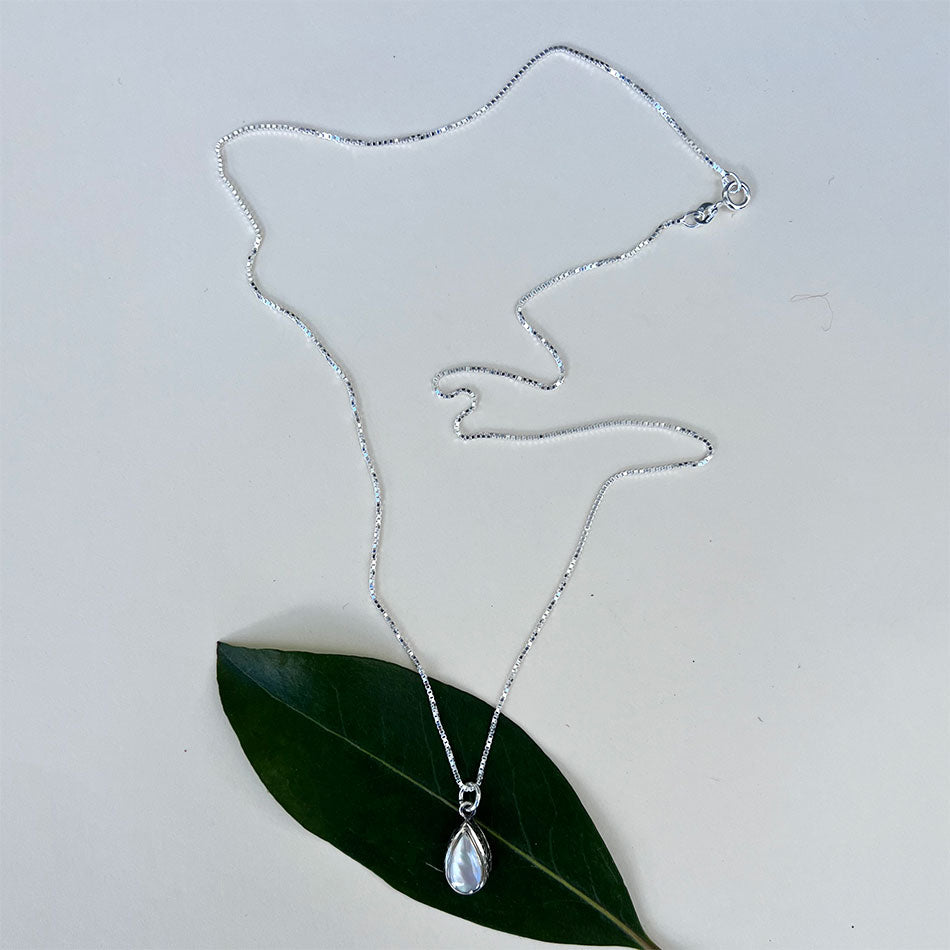 Mother-of-Pearl Teardrop Filigree Necklace - Sterling Silver, Indonesia