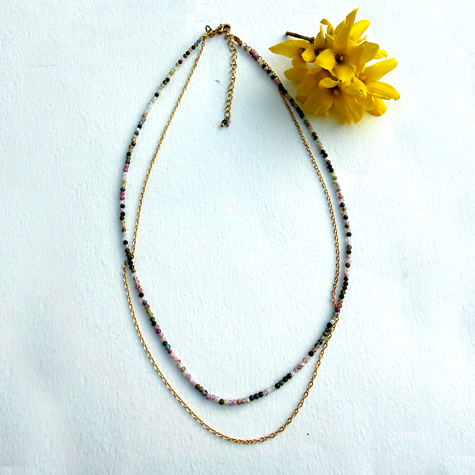 Tourmaline and brass chain necklace