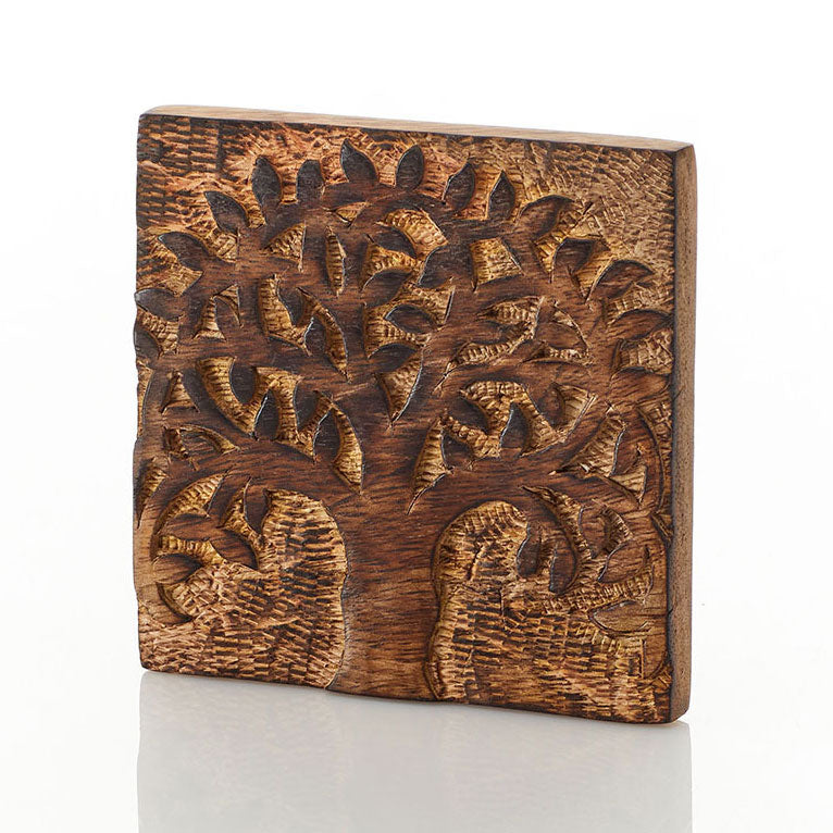Fair trade ethically handmade coasters wood tree