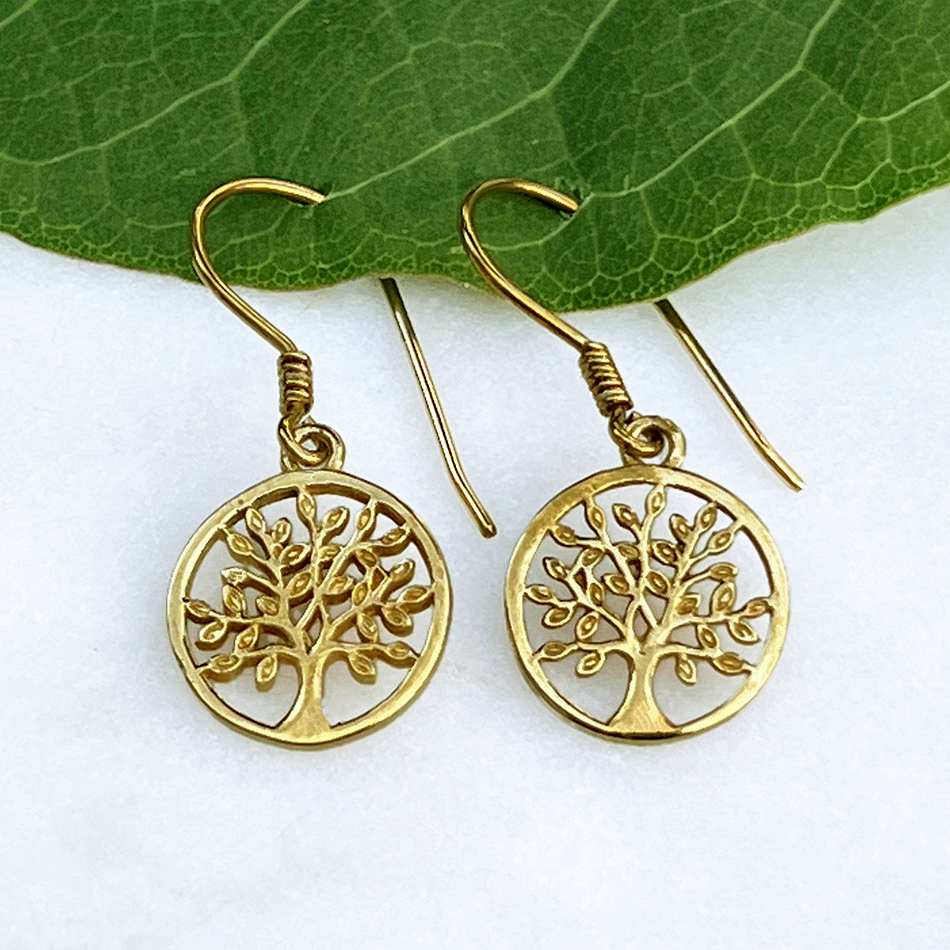 Brass tree round earrings