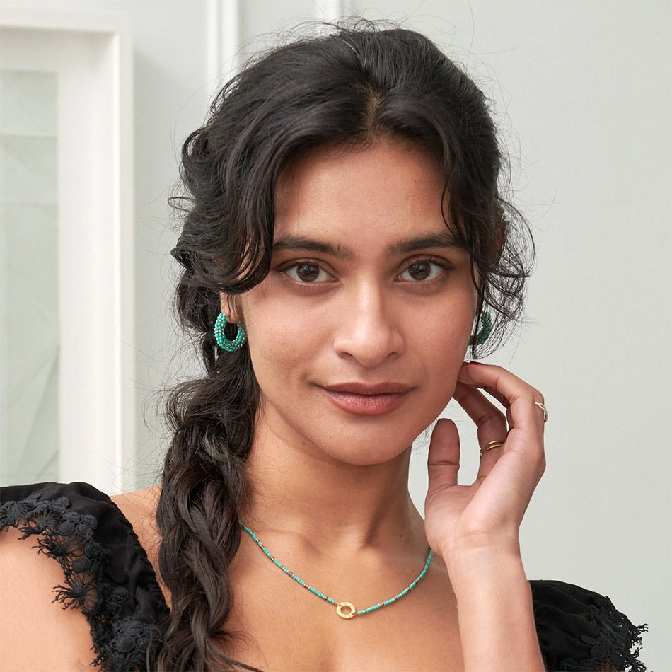 Fair trade turquoise bead hoops