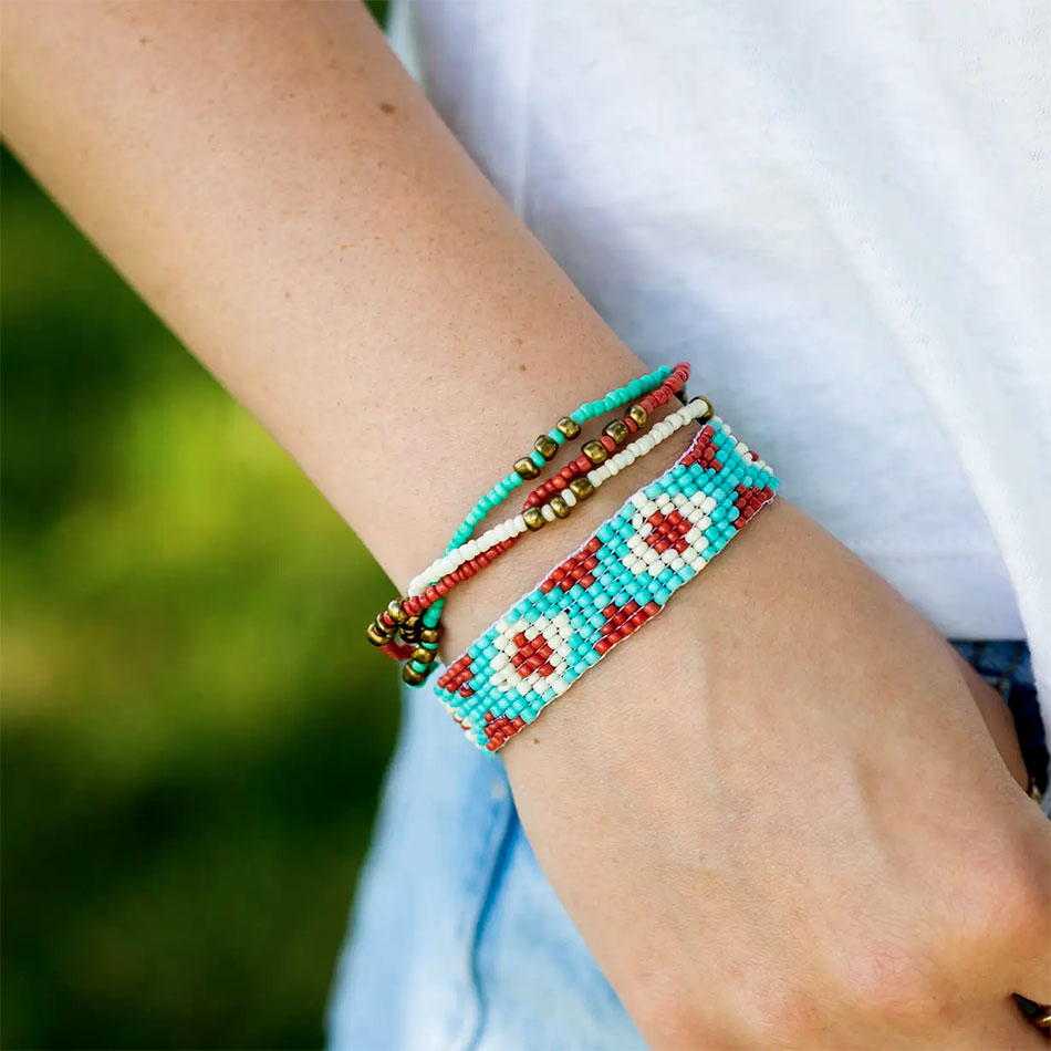 Fair trade bead bracelets handmade in Guatemala on model