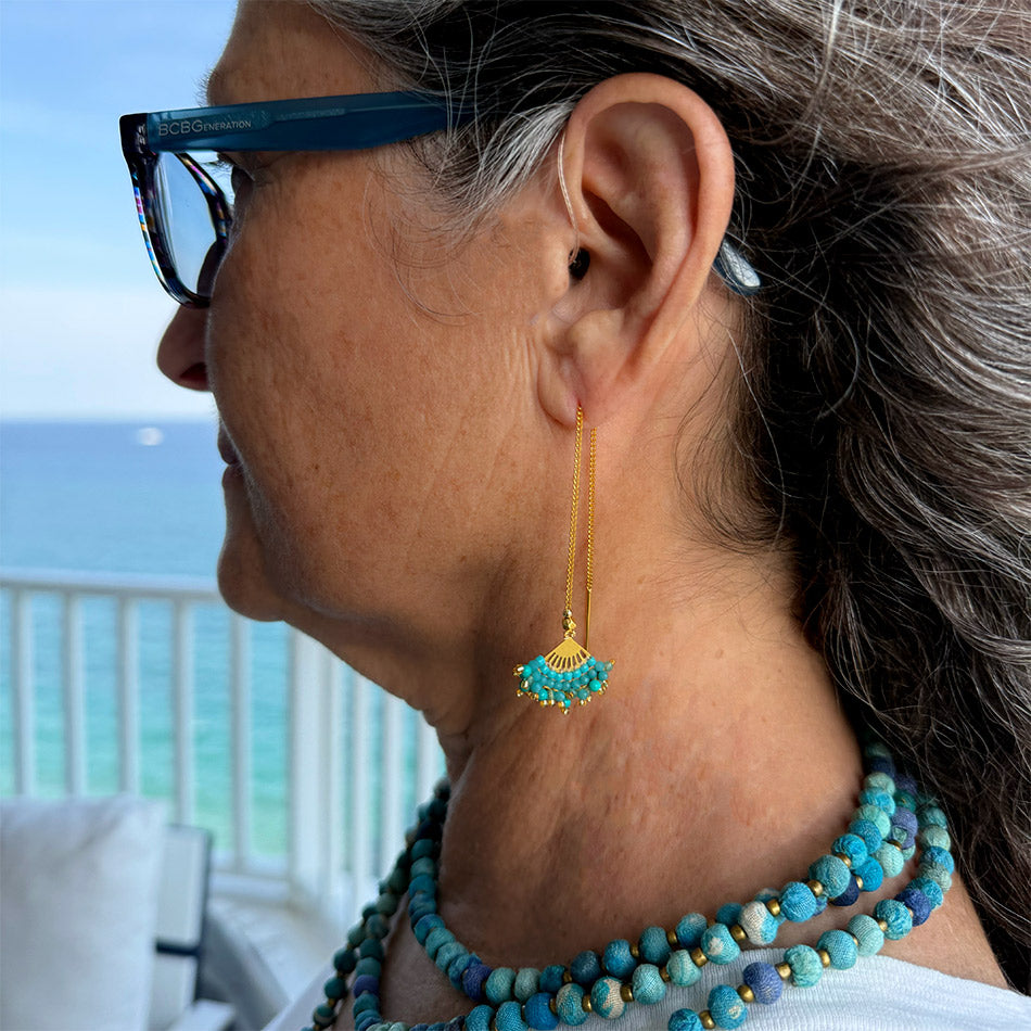 Fair trade bead threader earrings handmade by artisans in Thailand.