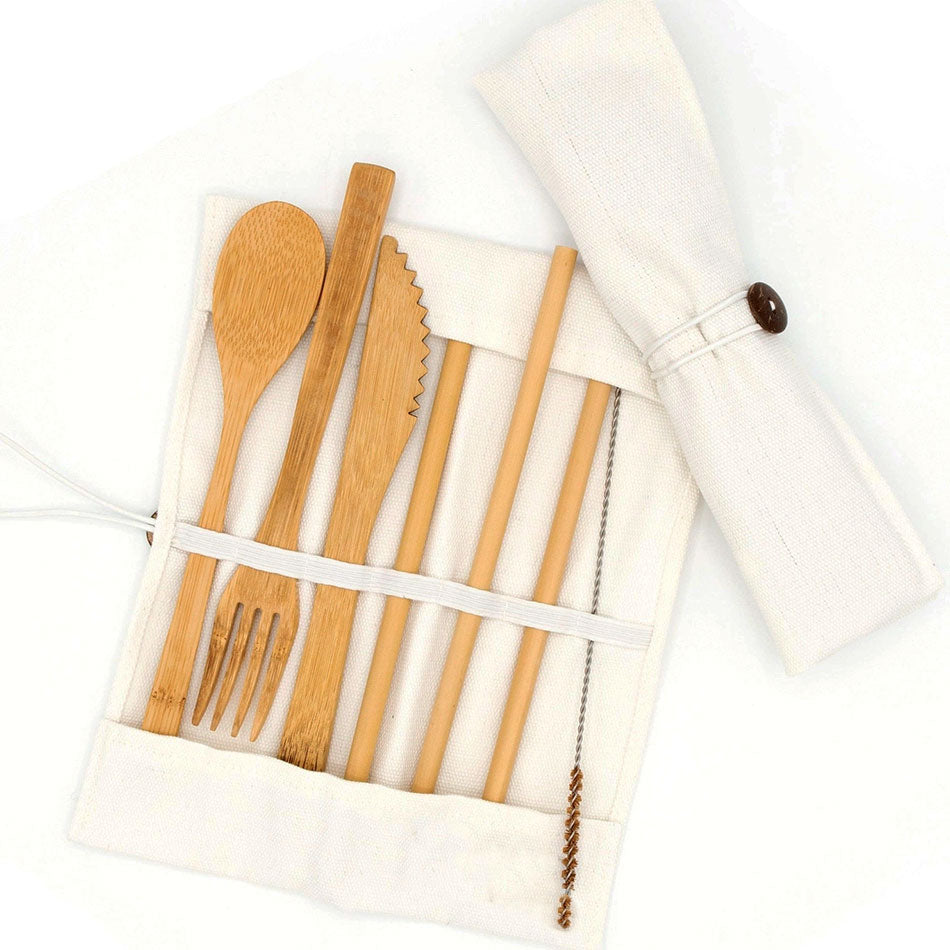 Fair trade bamboo utensil and straw set