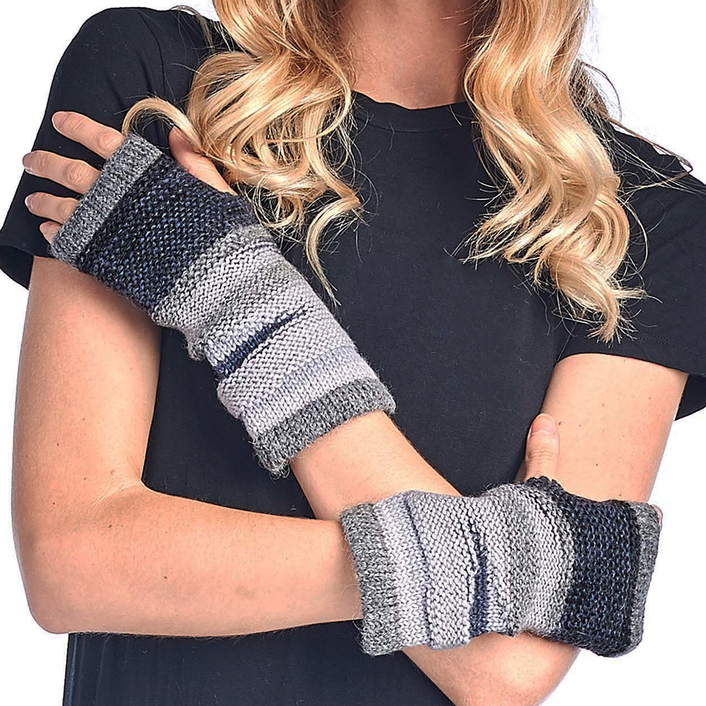 Fair trade alpaca fingerless gloves black gray
