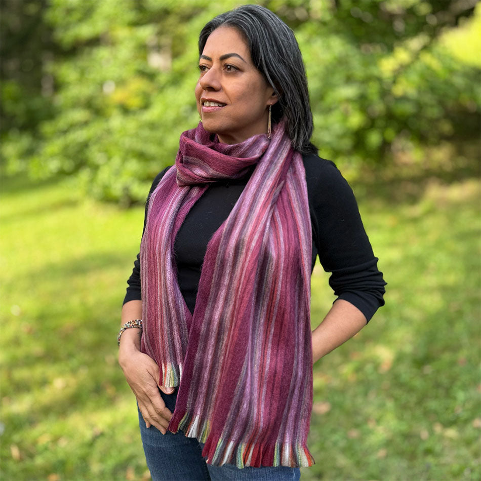 Fair trade alpaca scarf handmade by artisans in Ecuador