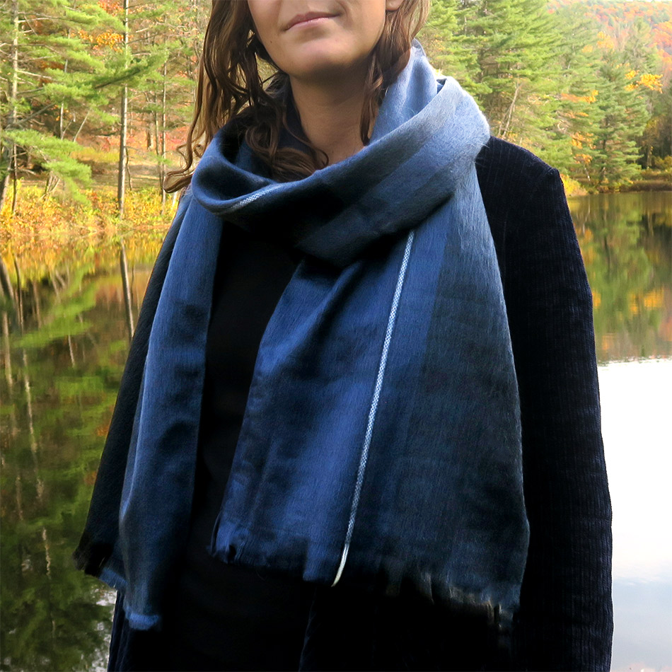 Fair trade alpaca scarf handmade in Ecuador blue