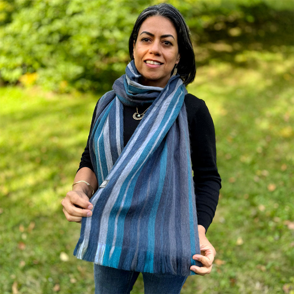 Fair trade alpaca scarf handmade by artisans in Eduador.