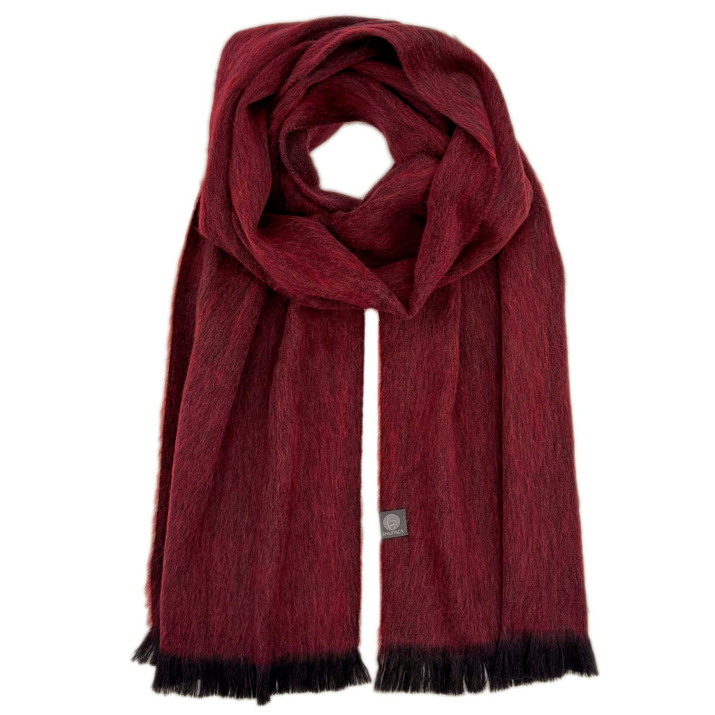 Fair trade alpaca scarf red with black fringe