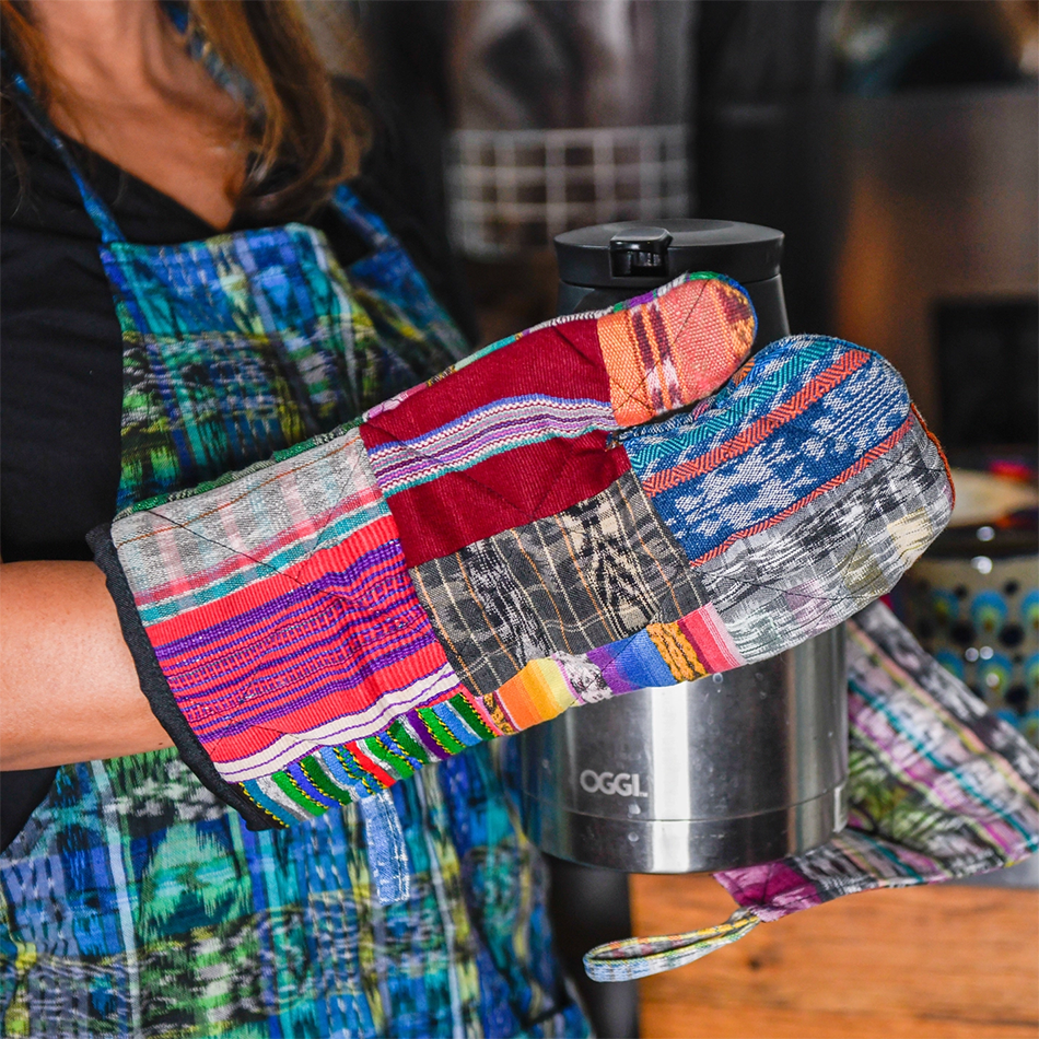 Colorful Guatemalan fabric oven mitts set of 2