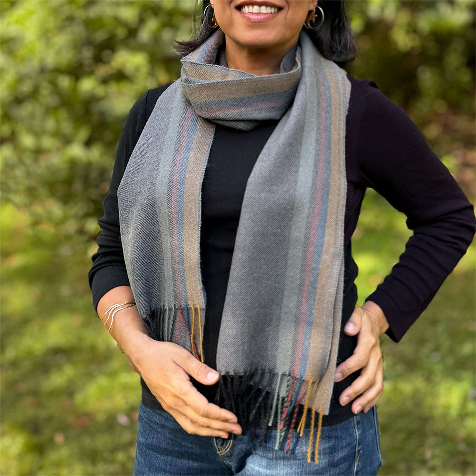 Fair trade baby alpaca scarf handmade by artisans in Peru.