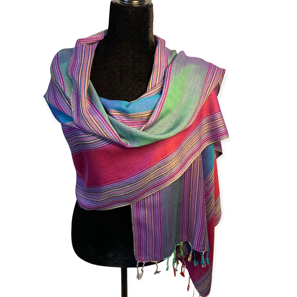 Fair trade colorful bamboo scarf ethically handmade by artisans in Egypt.