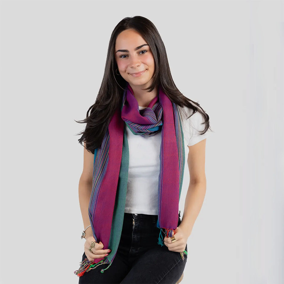 Fair trade colorful bamboo scarf ethically handmade by artisans in Egypt.