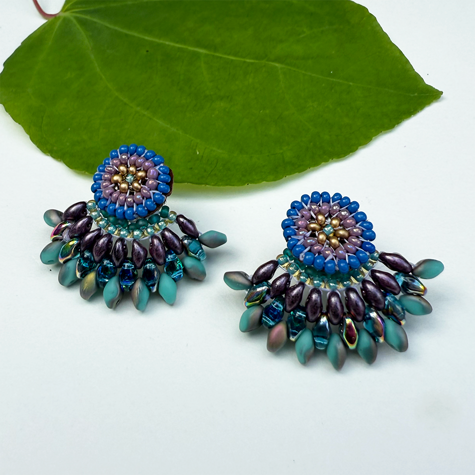 Fair trade beaded ear jackets in blue green.