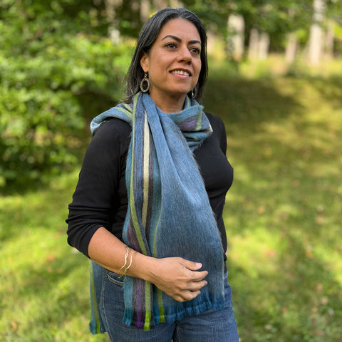Fair trade alpaca scarf handmade by artisans in Educador.