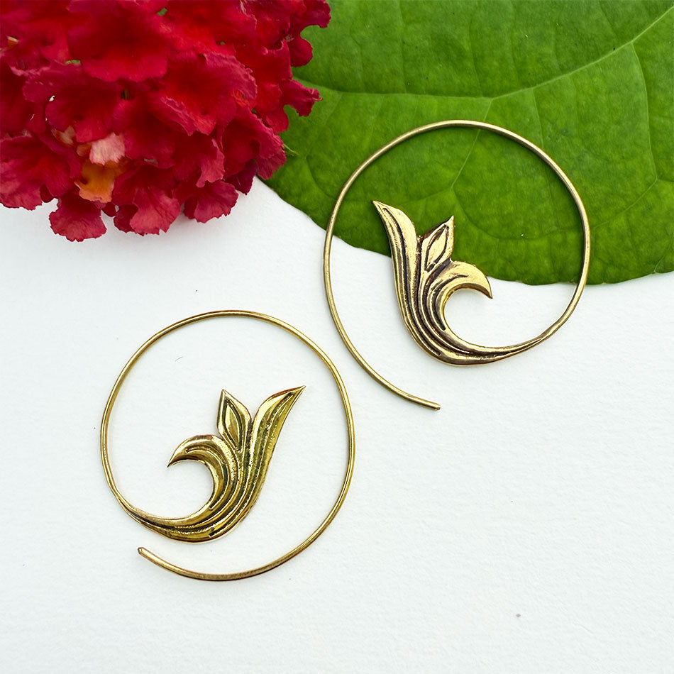 Fair trade spiral brass flower earrings
