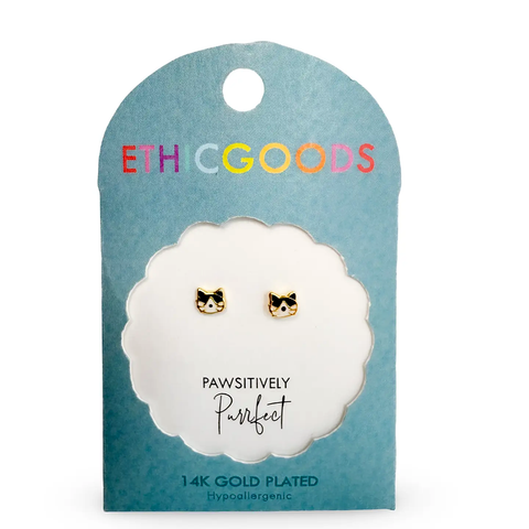 Fair trade tiny cat face studs earrings.