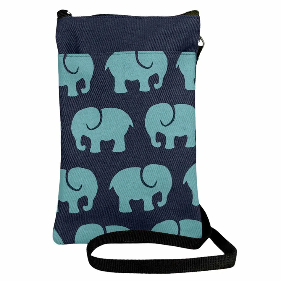 Fair trade cotton cell phone bag elephants handmade by survivors of human trafficking.