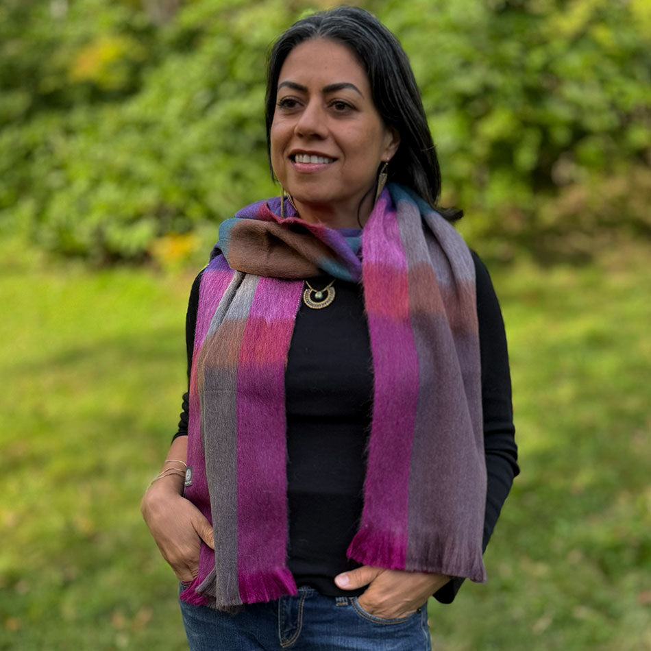 Fair trade alpaca scarf ethically handmade by artisans in Ecuador.
