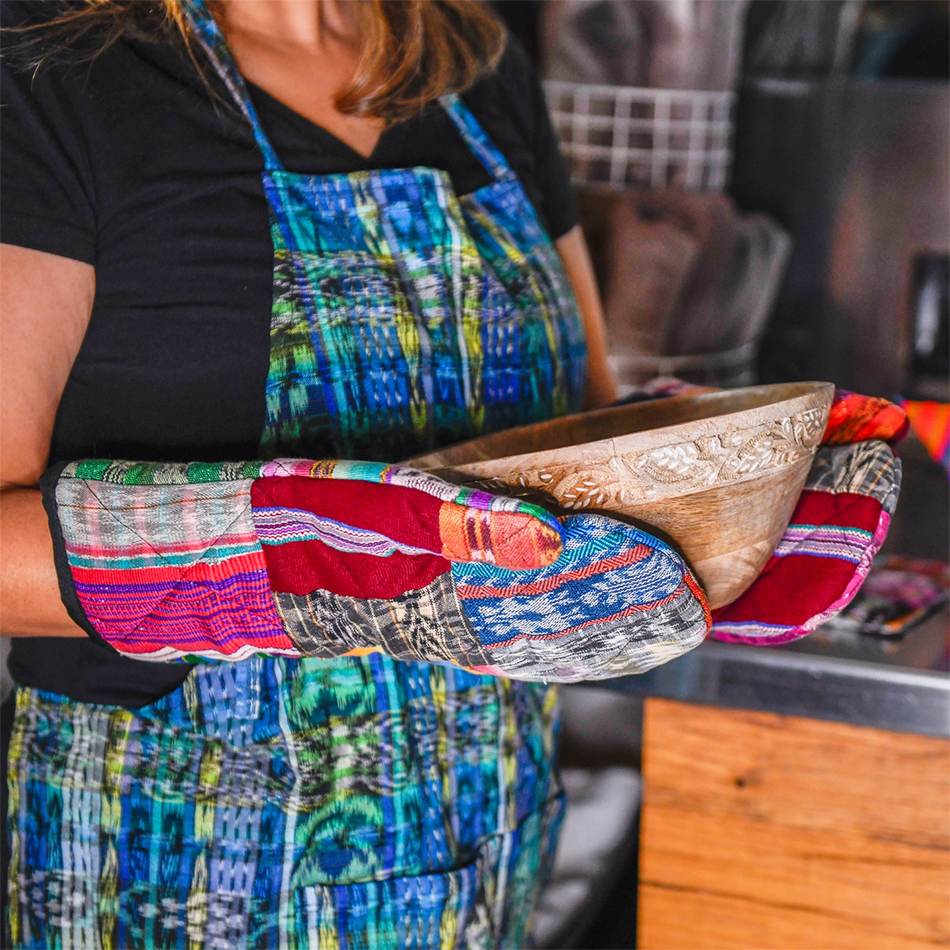 Colorful Guatemalan fabric oven mitts set of 2