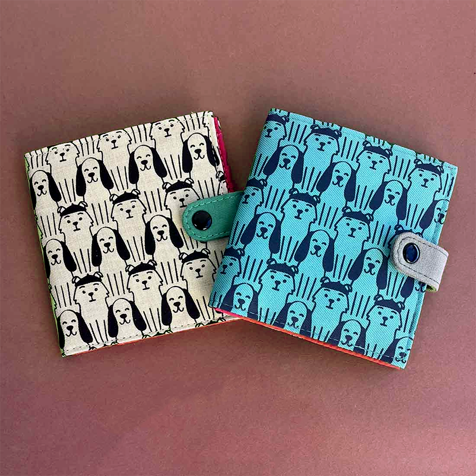 Fair trade recycled cotton wallet with dogs ethically handmade in Cambodia.