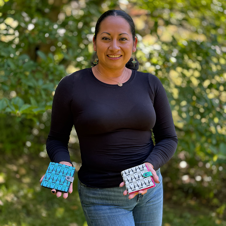 Fair trade recycled cotton wallet with dogs ethically handmade in Cambodia.