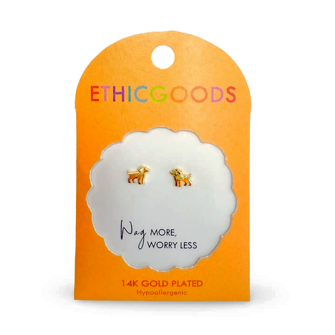 Fair trade tiny gold dog studs earrings.