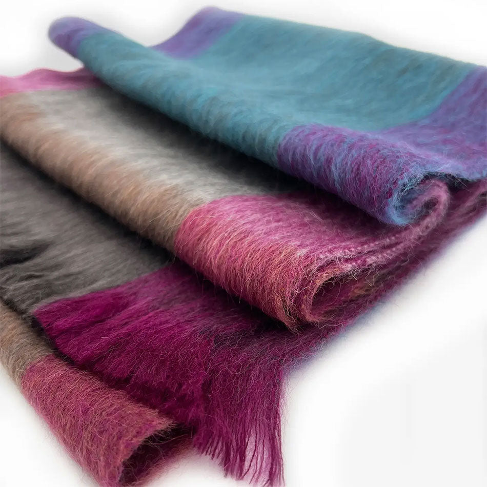 Fair trade alpaca scarf handmade by artisans in Educador.