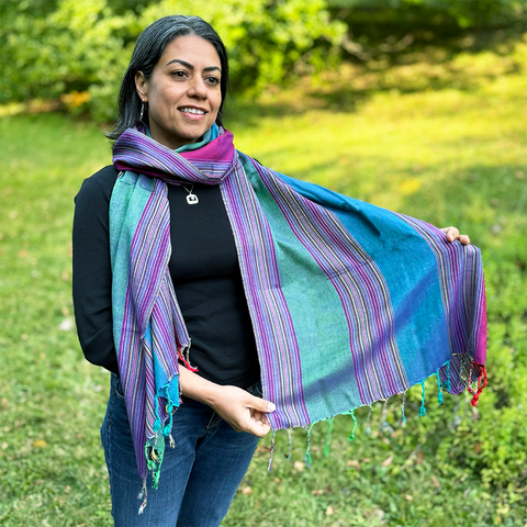 Fair trade colorful bamboo scarf ethically handmade by artisans in Egypt.