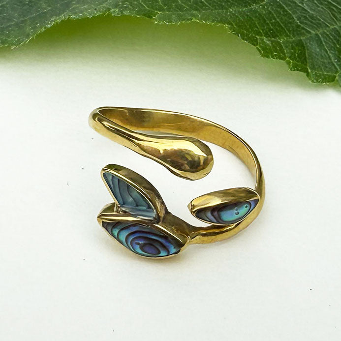 Fair trade adjustable ring with abalone.