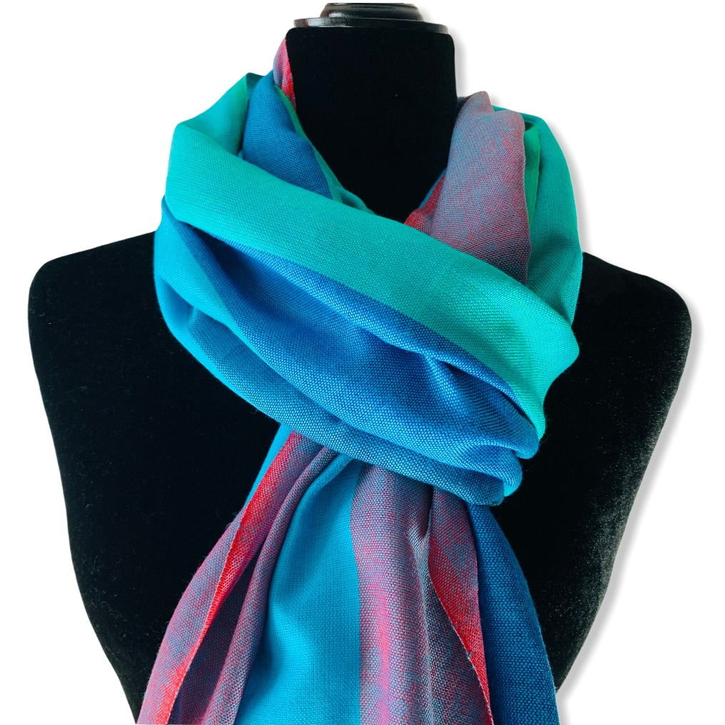 The scarf is large enough to wear as a wrap for those cool days and nights, as well as around the neck. 