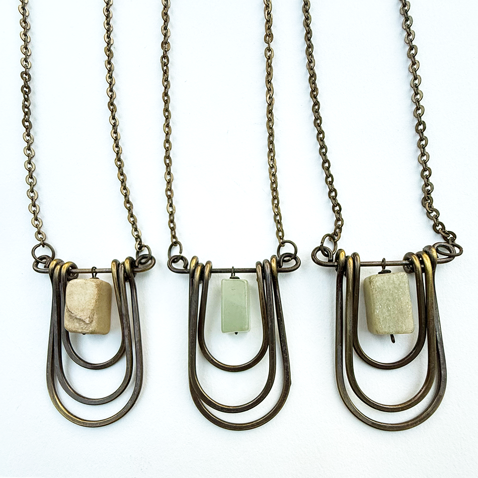 Fair trade aventurine long statement necklace bronze color.
